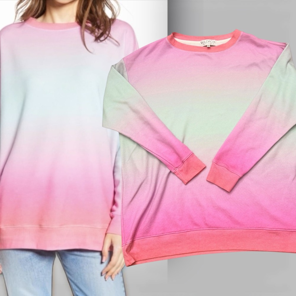 Wildfox Sweatshirt Baggy Beach Jumper Ombre Pink Blue Large